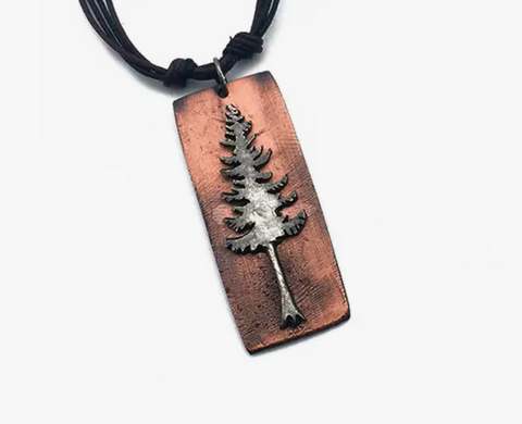 Pine Tree Necklace in Pewter and Copper