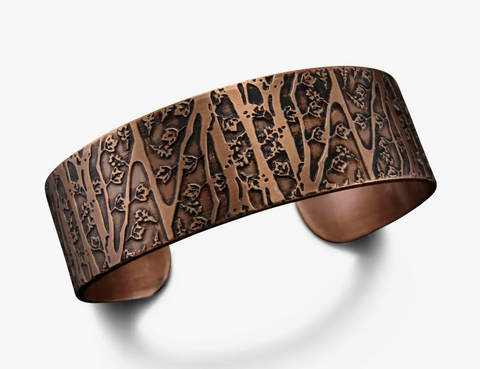 Copper Engraved Tree Texture Cuff Bracelet