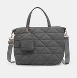 Quilted Nylon Tote w/ Pouch - Gray