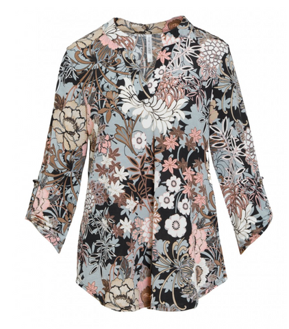 Floral 3/4 Sleeve Blouse (S-2X)