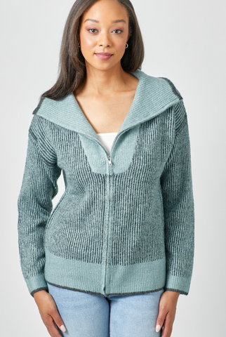 Ribbed Full Zip Sweater - Mint (S-L)