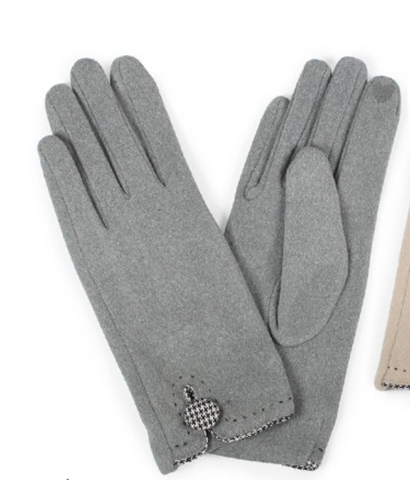 Houndstooth Button Gloves - Gray
