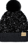 CC Kids Sequined Beanie Hat - Black