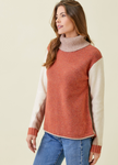 Color Block Turtleneck Sweater - Rust Mix (S, M)