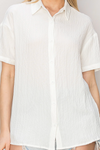 Button Down Short Sleeve Blouse - White (S)