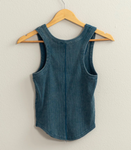 Acid-Washed Scoop Neck Tank - Teal (L)