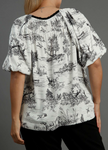 Round Neck Landscape Blouse - Black on White (L-2XL)