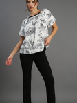 Round Neck Landscape Blouse - Black on White (L-2XL)