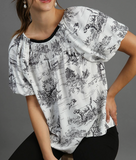 Round Neck Landscape Blouse - Black on White (L-2XL)