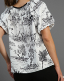 Round Neck Landscape Blouse - Black on White (L-2XL)