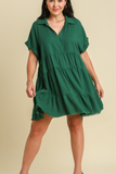 Frayed Hem Tiered Dress - Forest Green (XL, 1XL)