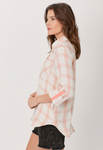 Double Layered Woven Plaid Shacket - Ivory/Coral (S-L)