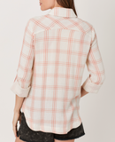 Double Layered Woven Plaid Shacket - Ivory/Coral (S-L)