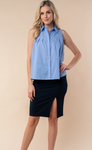 Sleeveless Woven Blouse - Denim Blue (XL)