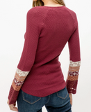 Fitted Crochet Sleeve Sweater - Burgundy (S-L)