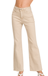 Washed Straight Leg Frayed Bottom Jeans - Sand Beige (S-L)