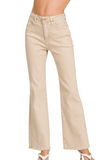 Washed Straight Leg Frayed Bottom Jeans - Sand Beige (S-L)