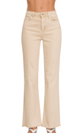 Washed Straight Leg Frayed Bottom Jeans - Sand Beige (S-L)