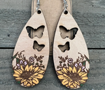 Butterfly Sunflower Cutout Hand Painted Wood Earrings