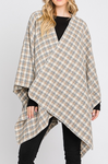 Houndstooth Pattern Ruana - Ivory/Gray