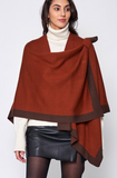 Bordered Ruana with Shoulder Strap - Burgundy