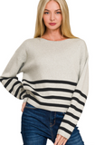 Striped Cropped Sweater - Heather Gray/Black (S-L)