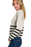 Striped Cropped Sweater - Heather Gray/Black (S-L)