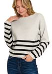 Striped Cropped Sweater - Heather Gray/Black (S-L)