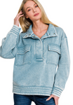 Acid Washed Half Snap Fleece Pullover - Blue Gray (S-L)