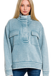 Acid Washed Half Snap Fleece Pullover - Blue Gray (S-L)