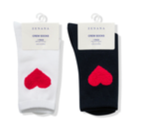 Black with Red Heart Crew Socks