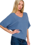 Dolman Sleeve Short Sleeve Sweater - Dusty Blue (S-L)