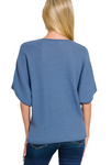 Dolman Sleeve Short Sleeve Sweater - Dusty Blue (S-L)