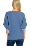 Dolman Sleeve Short Sleeve Sweater - Dusty Blue (S-L)