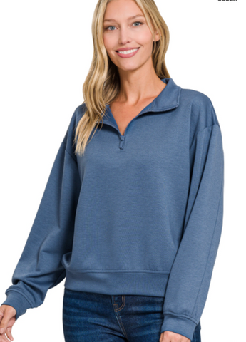 Half-Zip Scuba Pullover - Dusty Blue (S-XL)