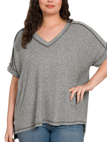 Hacci V-Neck Short Sleeve Shirt (1X/2X-2X/3X)