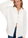 Gauze Button Down Long Sleeve Shirt - White (S-XL)