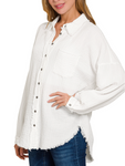 Gauze Button Down Long Sleeve Shirt - White (S-XL)