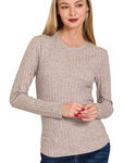 Wide Ribbed Long Sleeve Tee - Heathered Mahogany (S-L)