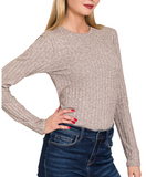 Wide Ribbed Long Sleeve Tee - Heathered Mahogany (S-L)