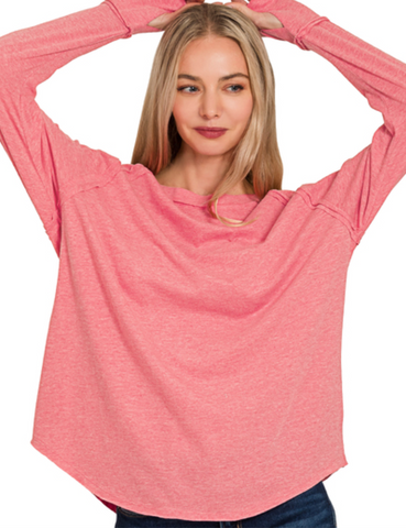 Oversized Raglan Long Sleeve Cotton Tee (S-XL)