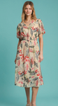 Leaf Print Midi Dress - Print on Cream (S-L)