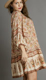 Floral A-line 3/4 Sleeve Dress - (XL-2XL)