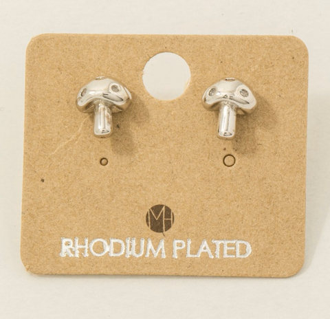 Gold Plated Mushroom Stud Earrings - Silver or Gold