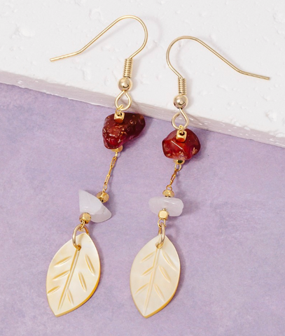 Stone Chip and Leaf Earrings