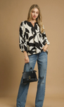 Leaf Print Baloon Sleeve Blouse (S-2XL)