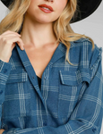 Washed Utility Shirt Jacket - Medium Blue Plaid (S-L)