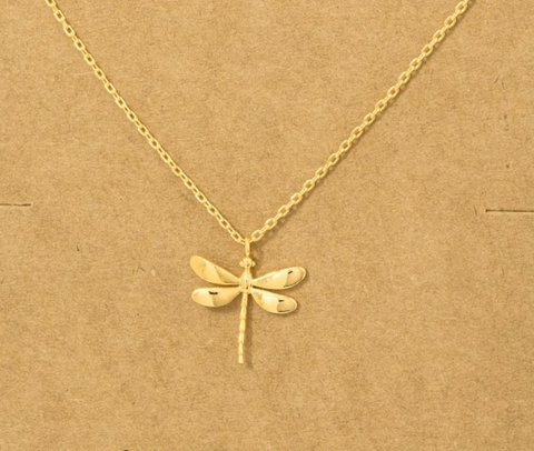 Gold Dipped Dragonfly Pendant Necklace