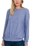 Hacci Long Sleeve Round Neck Banded Bottom Top - Light Navy (S-XL)