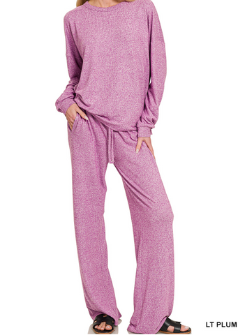 Long Sleeve Hacci Top and Pants Set - Light Plum (S-L)